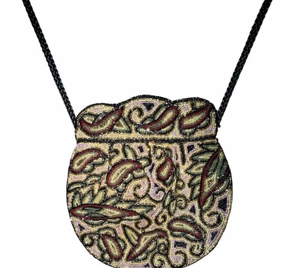 Vintage Hand Beaded Paisley Shoulder Bag | Heavy Glass Seed Beads Ornate